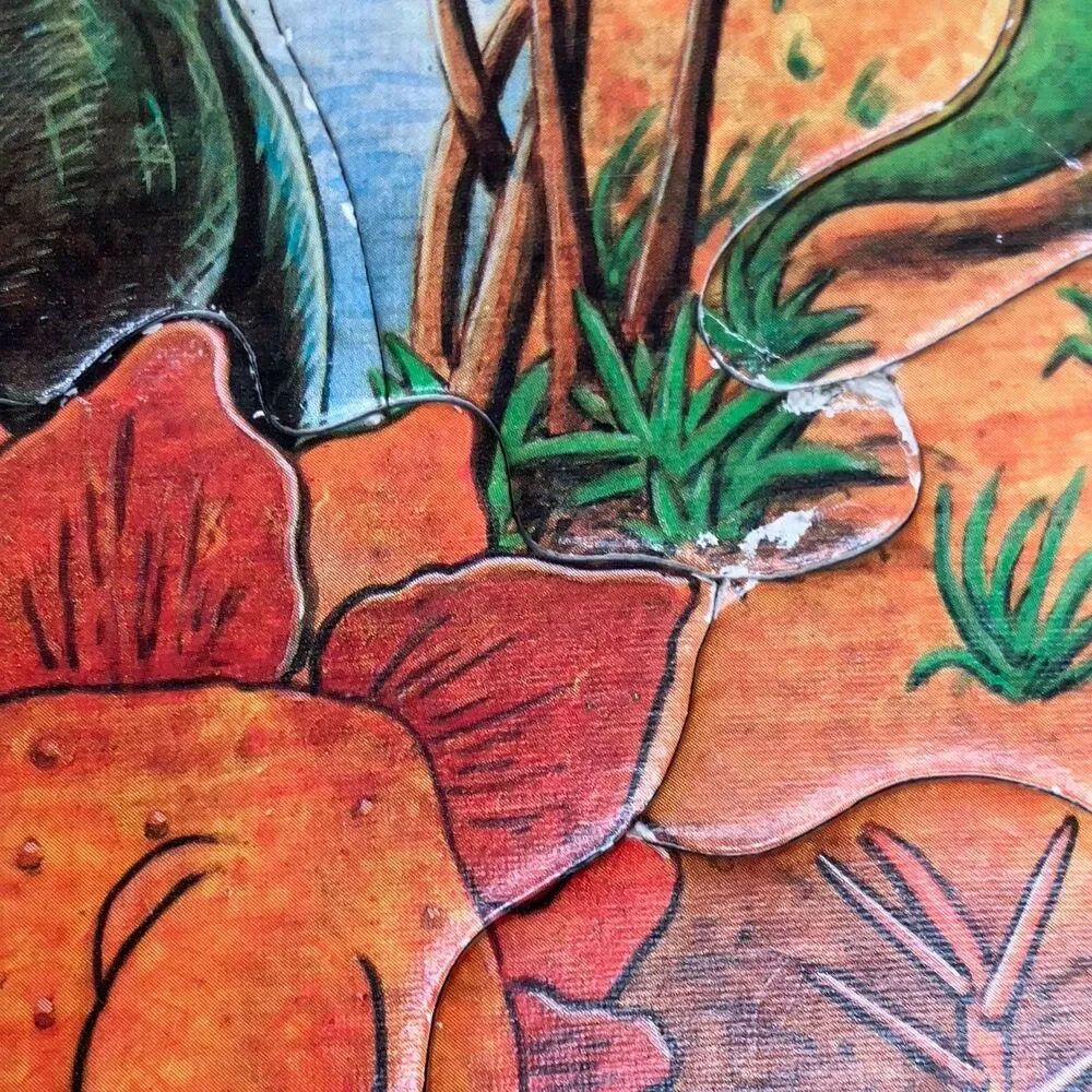 Ravensburger Dino SECRET PUZZLE Cardboard 1987 Dinosaur Facts On Tray Board Vtg
